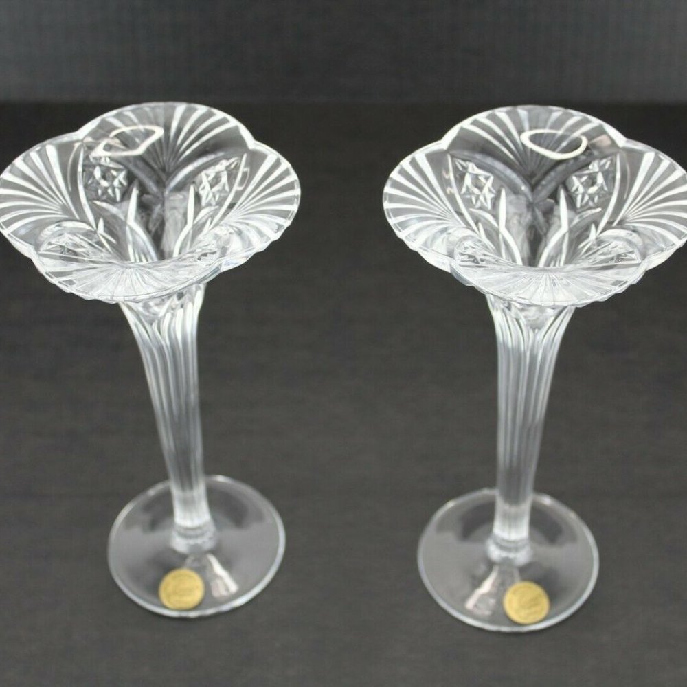 2 CRYSTAL D'ARQUES-DURAND FRANCE 24% LEAD CRYSTAL 8" Candlesticks Holders EUC